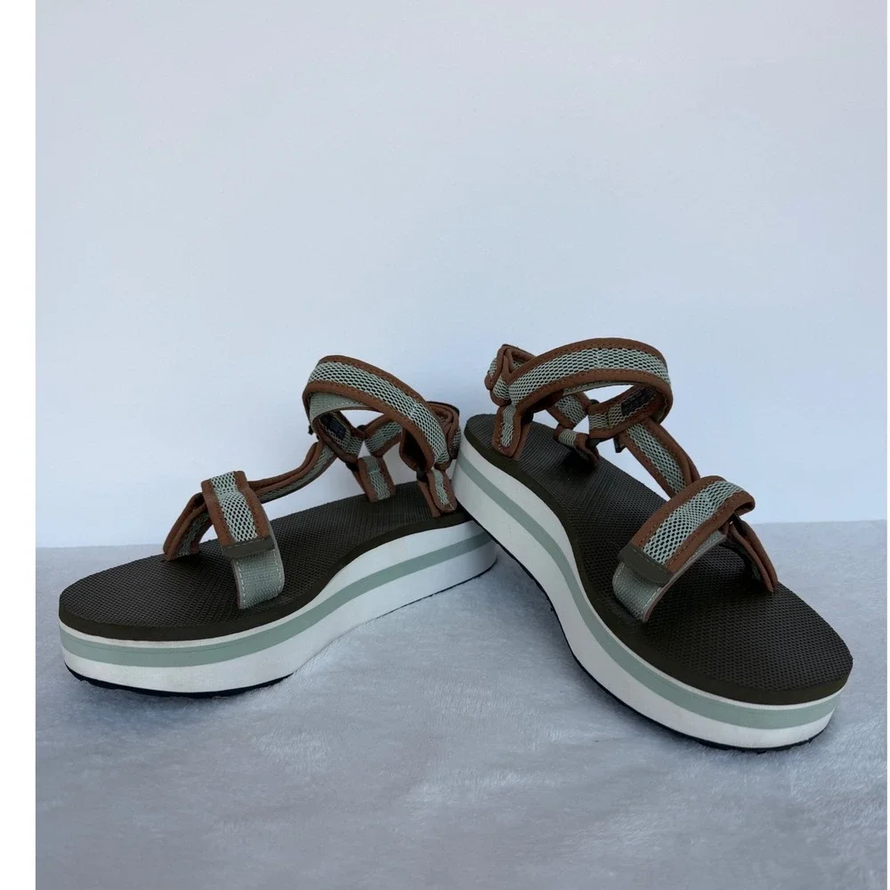 Teva Flatform Universal Mesh Print Sandals Dark Olive Burnt Orange 1102451 Sz 11